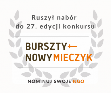 logo bursztynowego mieczyka  z napisem 27 edycja konkursu , nominuj swoje NGO